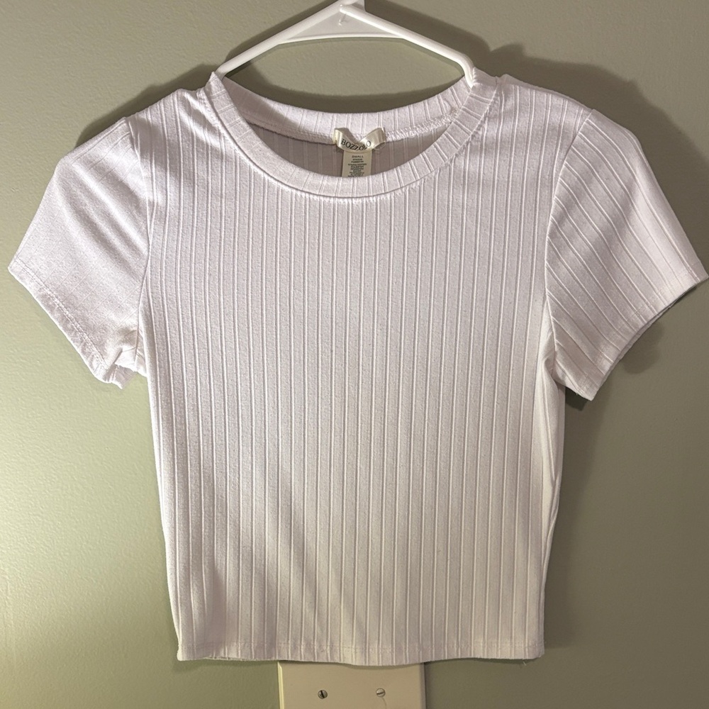 Bozzolo White Ribbed Short Sleeve Top